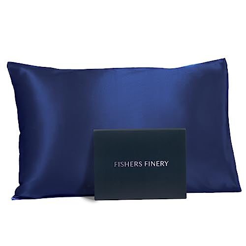 Fishers Finery 19mm 100% Pure Mulberry Silk Pillowcase, Quality Tested (Navy, Q) - Image 1