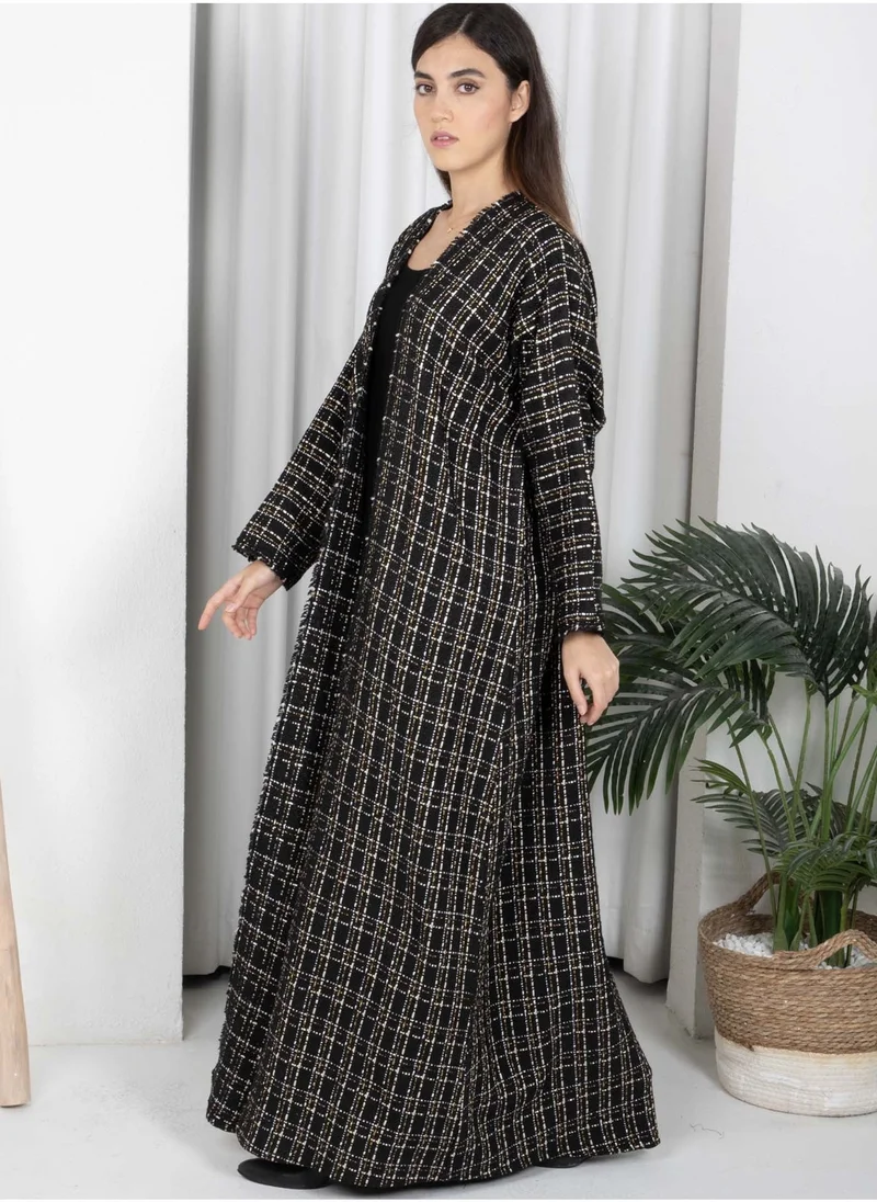MSquare Fashion Black Winter Tweed Abaya with Multicolor Thread Details with Headscarf