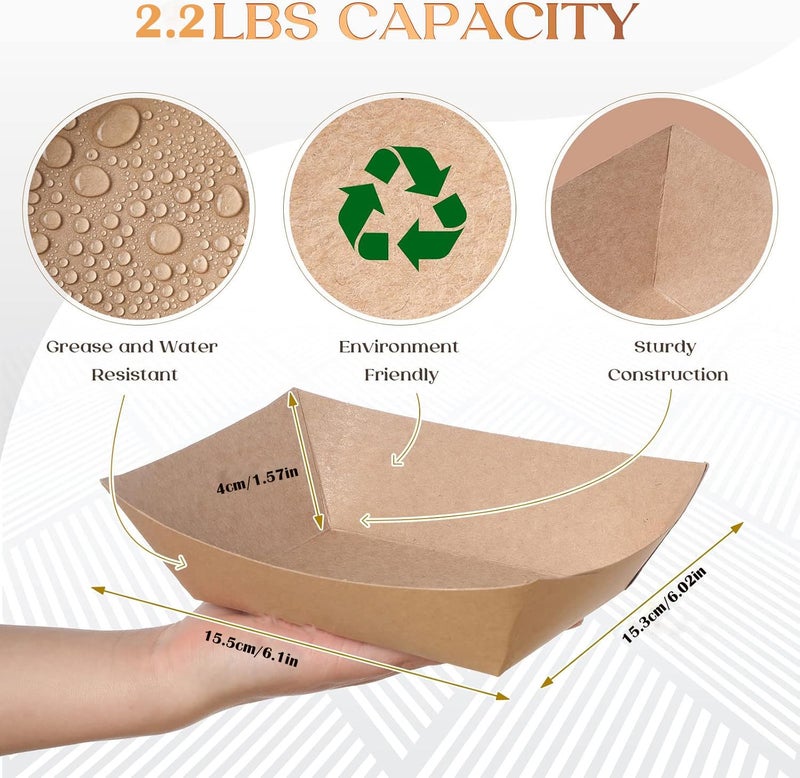Aakriti Food Boat Trays Kraft Paper Brown – Disposable Eco-Friendly Square Serving Trays for Parties, Events, Takeaways, and Snacks (50, Medium) - Image 2