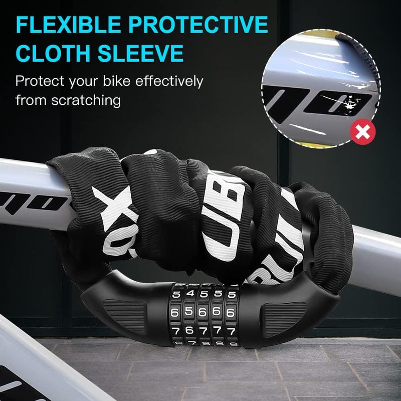 UBULLOX Bike Chain Lock 4FT Bike Lock 5-Digit Combination Resettable Anti-Theft Bicycle Locks 6mm Thick Chain for Bicycle, Motorcycle, Scooter, Gate, Fence, Black - Image 4
