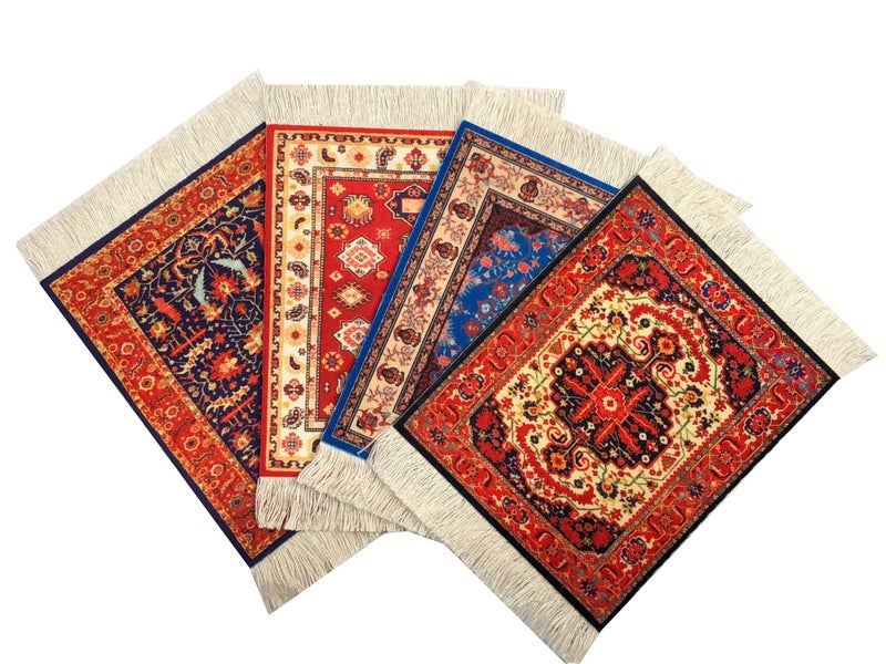 Wovenrugs Set of 4 Rug Table Coasters  Persian Design Fabric Carpet Drink Mats Mix4578