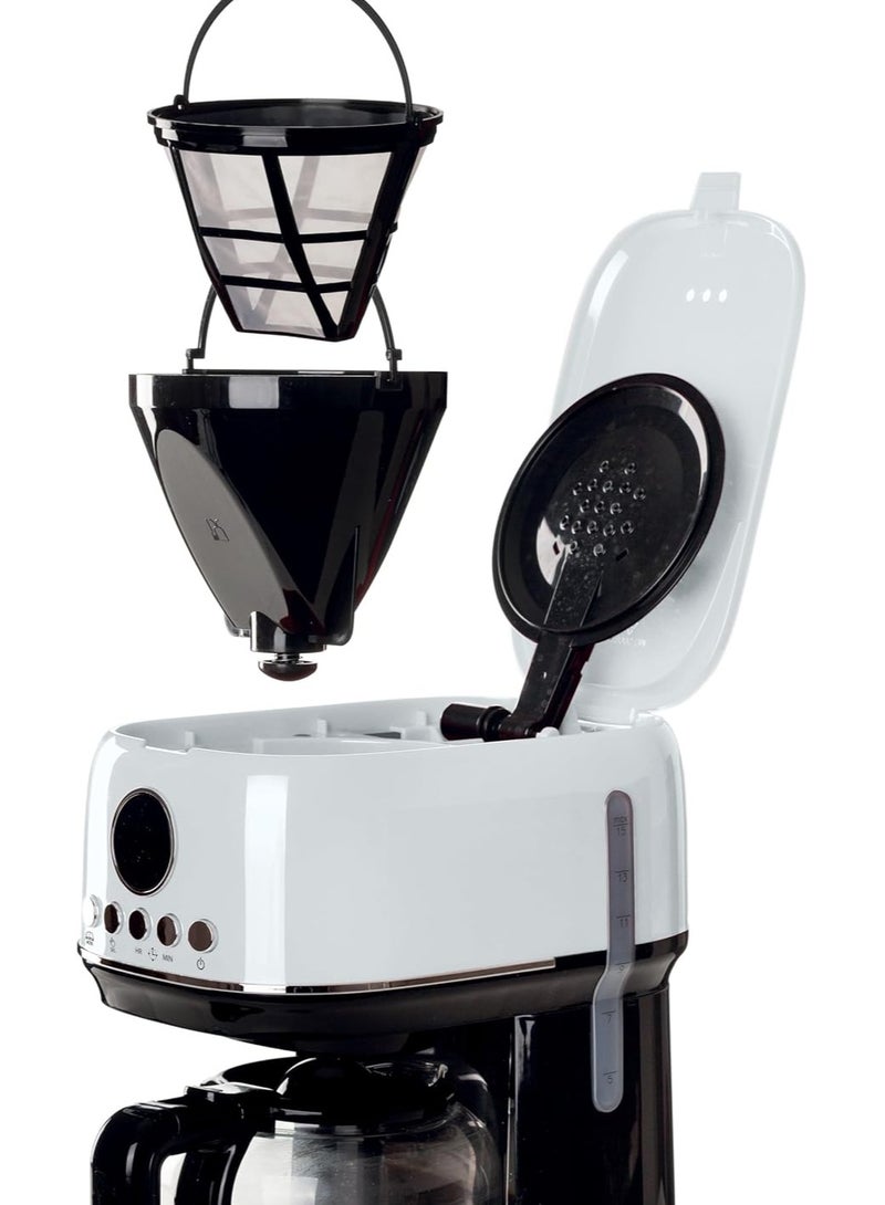 ماكينة تحضير القهوة بالتنقيط الحديثة أرييتي 1396، قهوة أمريكية، سعة تصل إلى 15 كوبًا، قاعدة تسخين، شاشة LCD، فلاتر قابلة للإزالة والغسل، لون أبيض - Image 2