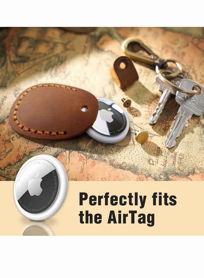 Excefore Leather Airtag Case Keychain, Portable Handmade Genuine Leather Air Tag Holder with Keyring Protective Case Cover Compatible for AirTags 2021 - Image 2