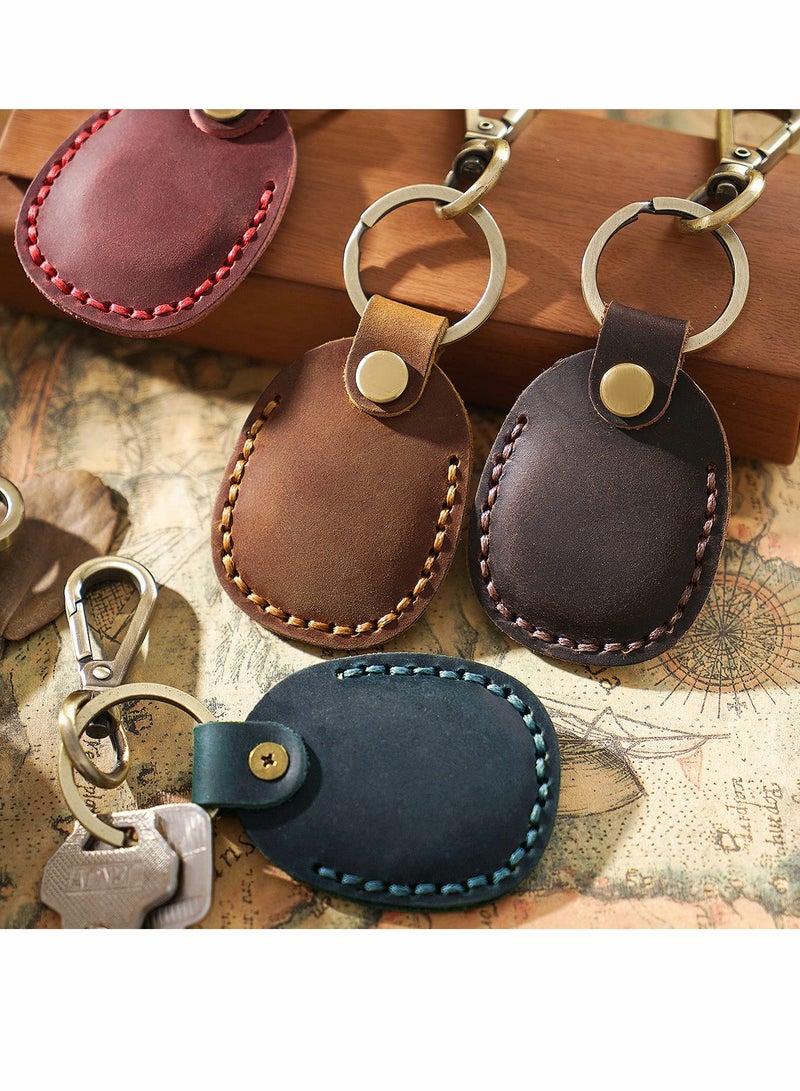 Excefore Leather Airtag Case Keychain, Portable Handmade Genuine Leather Air Tag Holder with Keyring Protective Case Cover Compatible for AirTags 2021 - Image 3