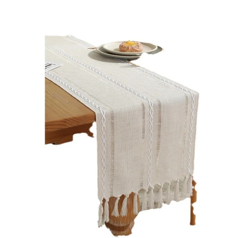 Y&D Solid Color Handcrafted Braided Tassels Table Runners – American Country Style Hollow Weave Tablecloth Runner for Home Decor, Party & Banquet - Image 2