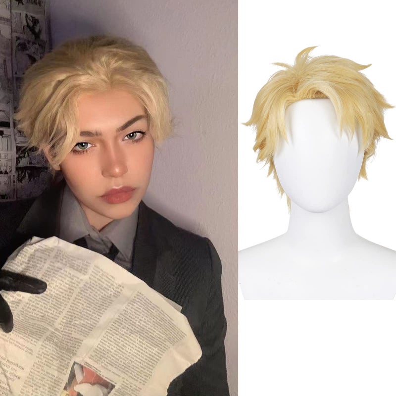Half and Half Blonde Cosplay Wig Men'S Anime Short Spiky Layered Blonde Cos Wigs Unisex Synthetic Fiber Hair + Hair Net For Men Women Halloween Costume Party - Image 1