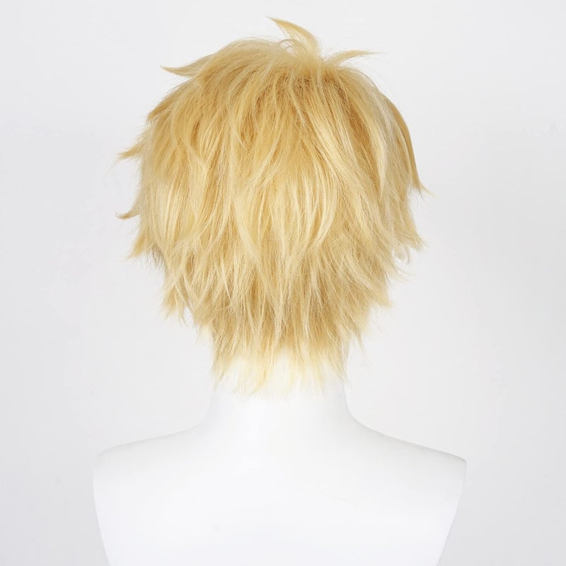Half and Half Blonde Cosplay Wig Men'S Anime Short Spiky Layered Blonde Cos Wigs Unisex Synthetic Fiber Hair + Hair Net For Men Women Halloween Costume Party - Image 5