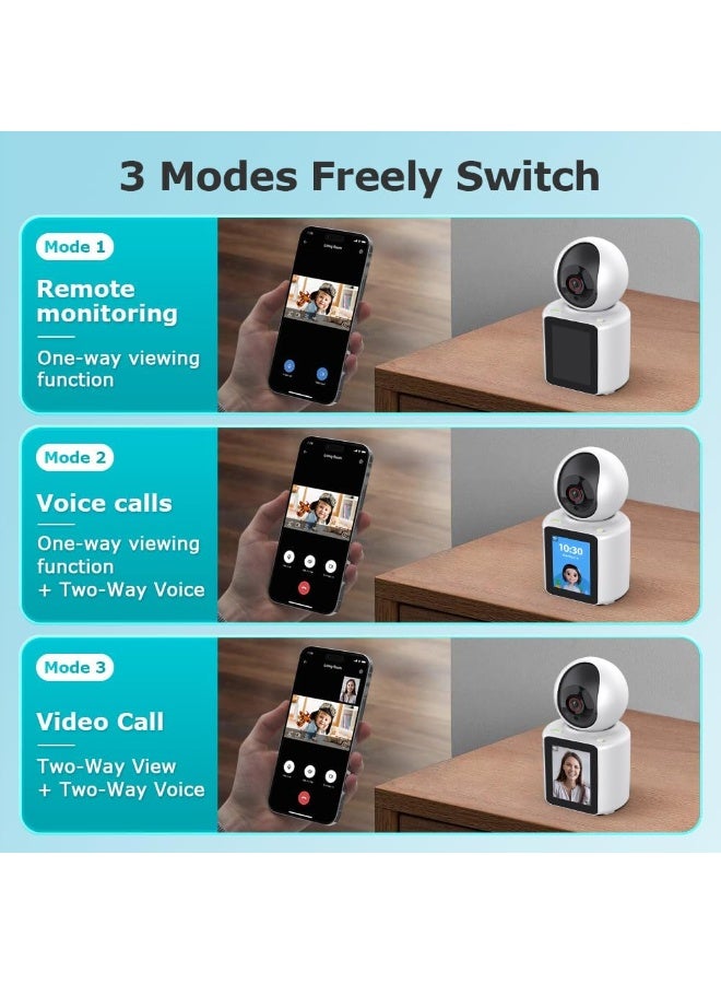 MUNTAQI Video Calling Security Camera 1080P | Indoor Smart Home Camera with 360° View, Pet & Baby Monitor with 2.8" Screen, WiFi App Control, Two-Way Audio, Night Vision – Dog/Nanny/Elder Cam - Image 4