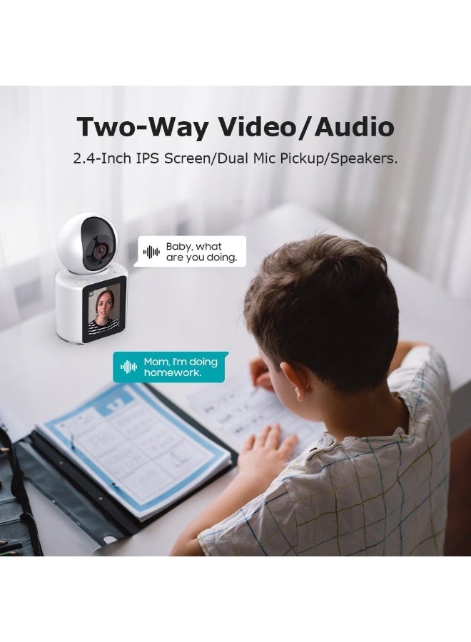 MUNTAQI Video Calling Security Camera 1080P | Indoor Smart Home Camera with 360° View, Pet & Baby Monitor with 2.8" Screen, WiFi App Control, Two-Way Audio, Night Vision – Dog/Nanny/Elder Cam - Image 3