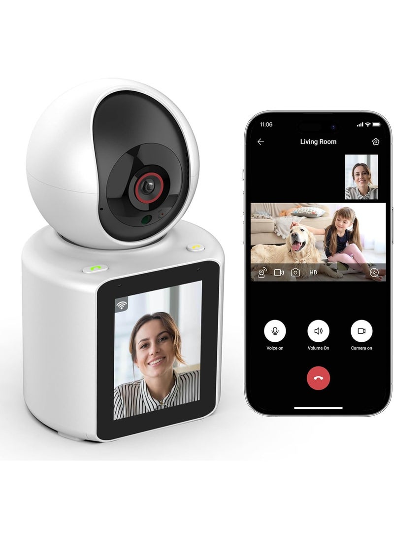 MUNTAQI Video Calling Security Camera 1080P | Indoor Smart Home Camera with 360° View, Pet & Baby Monitor with 2.8" Screen, WiFi App Control, Two-Way Audio, Night Vision – Dog/Nanny/Elder Cam - Image 1