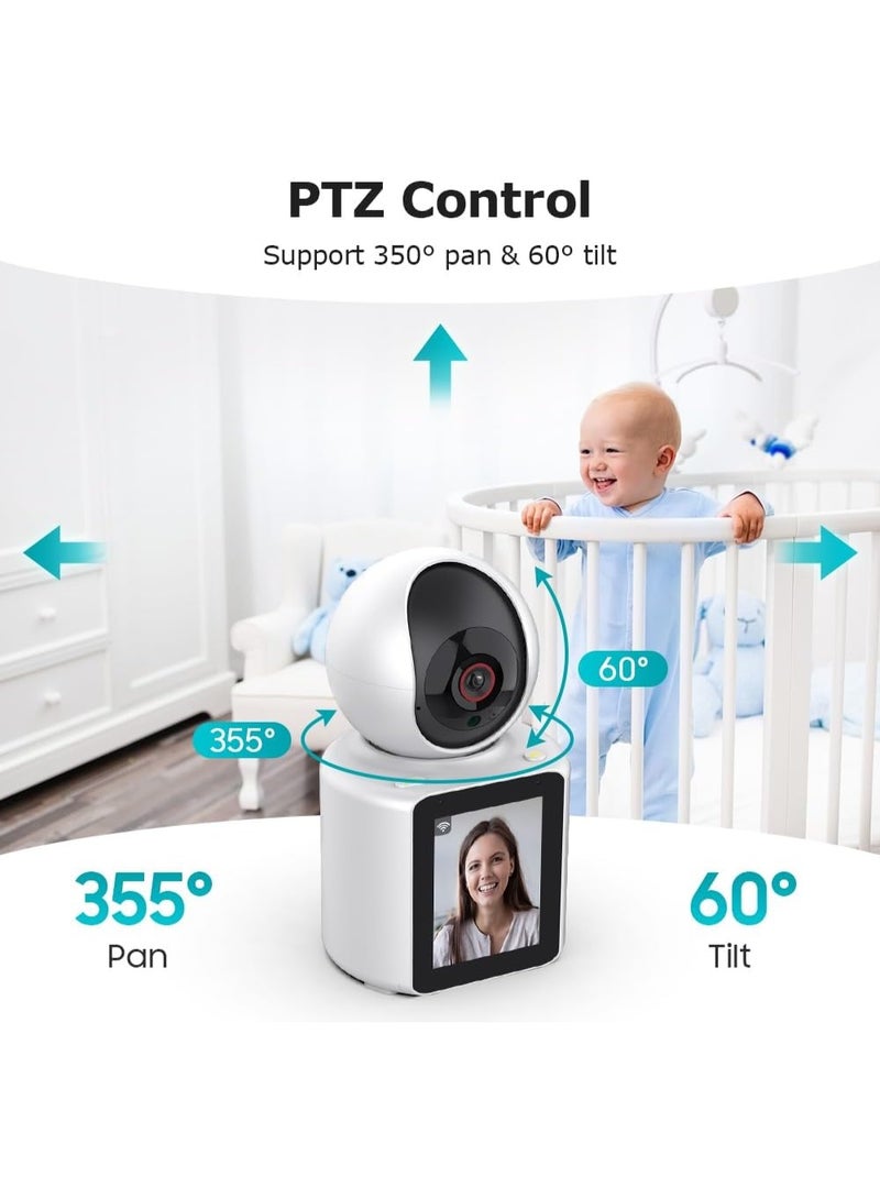 MUNTAQI Video Calling Security Camera 1080P | Indoor Smart Home Camera with 360° View, Pet & Baby Monitor with 2.8" Screen, WiFi App Control, Two-Way Audio, Night Vision – Dog/Nanny/Elder Cam - Image 2