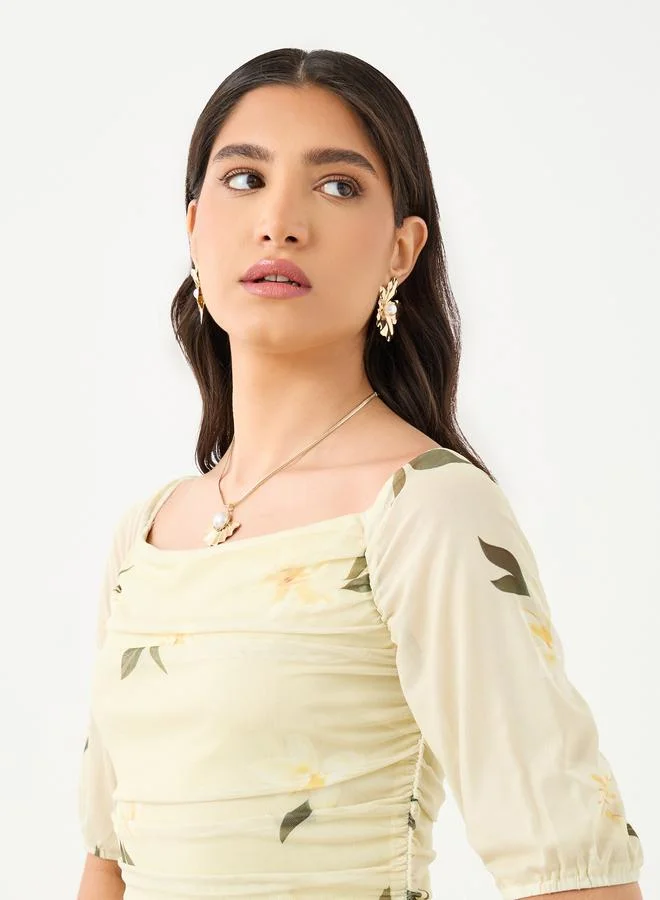 Take Two Take Two Floral Print Short Sleeves Gathered Detail Maxi Dress
