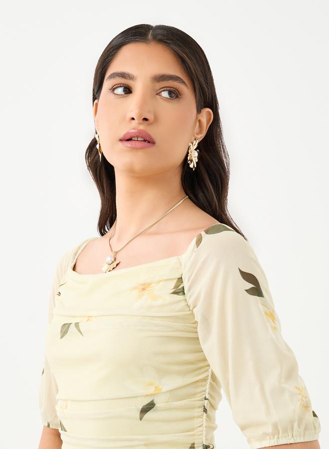 Take Two Floral Print Short Sleeves Gathered Detail Maxi Dress - Image 4