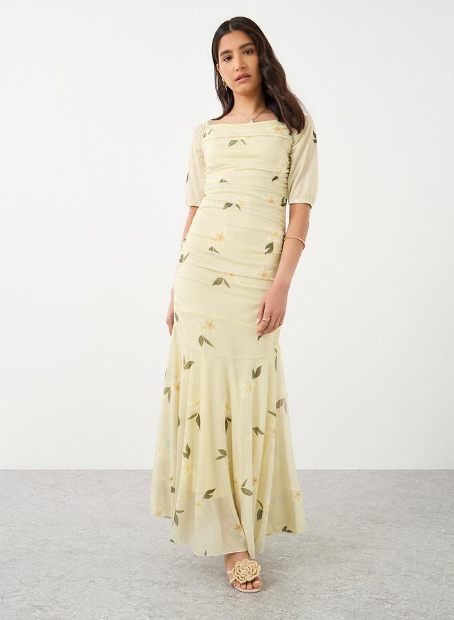 Take Two Floral Print Short Sleeves Gathered Detail Maxi Dress - Image 2