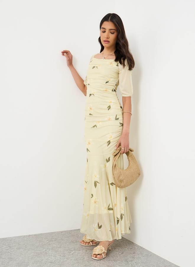 Take Two Floral Print Short Sleeves Gathered Detail Maxi Dress - Image 1