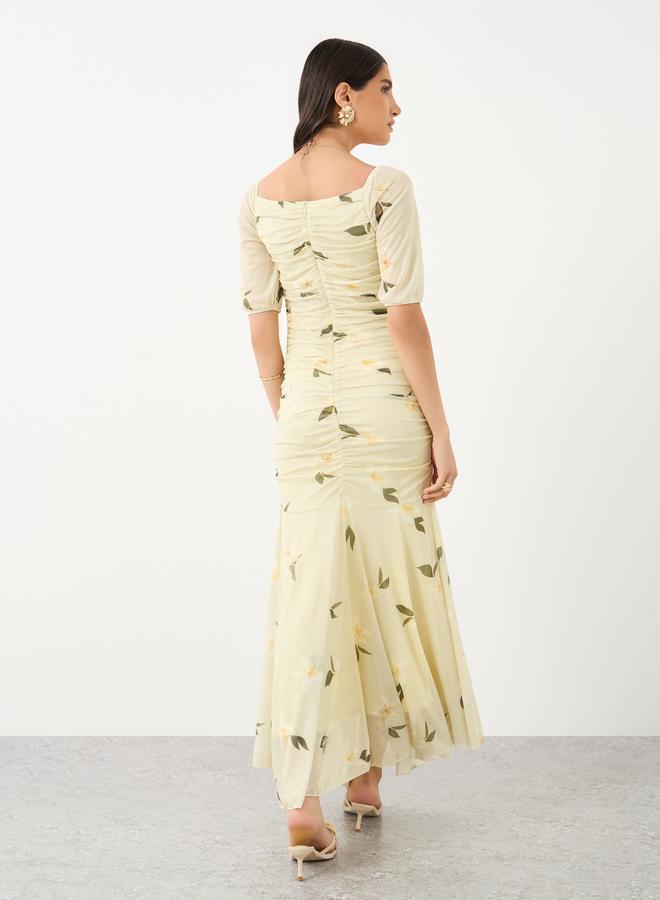 Take Two Floral Print Short Sleeves Gathered Detail Maxi Dress - Image 5