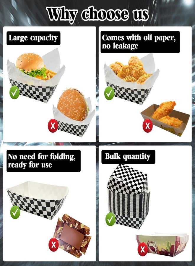 CODOHI 100 Pcs Checkered Race Car Paper Food Trays with 100 Deli Liner, Disposable Paper Food Boats Nacho Trays, Black & White Plaid Serving Tray for Snack Hot Dog for Racing Theme Baby Shower Party - Image 4