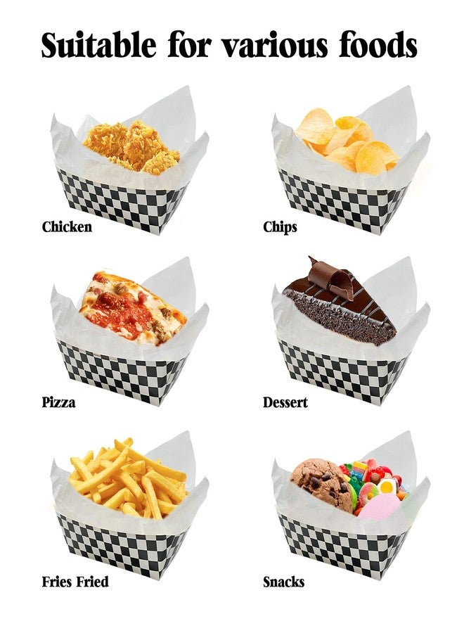 CODOHI 100 Pcs Checkered Race Car Paper Food Trays with 100 Deli Liner, Disposable Paper Food Boats Nacho Trays, Black & White Plaid Serving Tray for Snack Hot Dog for Racing Theme Baby Shower Party - Image 5