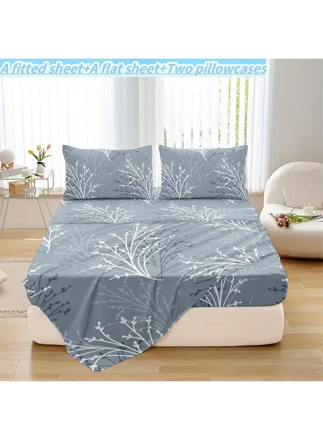 Polyester 4 Piece Sheet Set Light Blue Fitted Sheet 70.875 Inches - Image 1