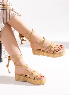 Sandal Flat Burlap With Stripes K-15 - Beige