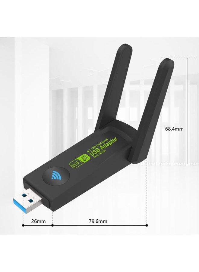 1300Mbps Wireless Network Card Gigabit Dual Band 5G Driverless Computer USB Network Card, Scope: 1300m
