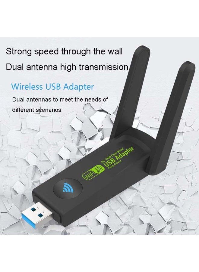 1300Mbps Wireless Network Card Gigabit Dual Band 5G Driverless Computer USB Network Card, Scope: 1300m