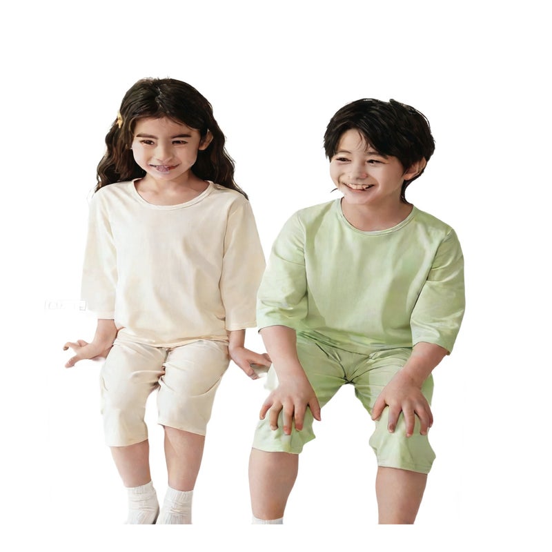 Kids Pajama Set Short Sleeve Summer Loungewear Boys Girls Homewear - Image 1
