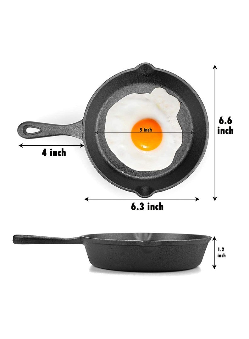 Auger 6 Inch Cast Iron Skillet, Frying Pan with Drip-Spouts, Pre-seasoned Oven Safe Cookware, Camping Indoor and Outdoor Cooking, Grill Safe, Restaurant Chef Quality - Image 2