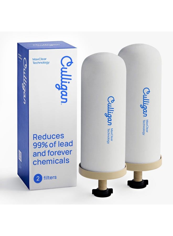 Culligan فلتر مياه سيراميك جاذبية 7 بوصة بتقنية ماكس كلير متوافق مع جميع أنظمة فلترة المياه الجاذبية، معتمد من NSF/ANSI لتقليل الرصاص والميكرو بلاستيك وPFAS الكلي، عبوة 2 - Image 1