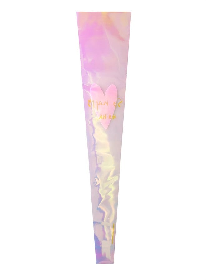 FERENLI 60 Pack 4.72x1.18x14.57 inch Holographic Flower Bouquet Wrapping Bags Clear Floral Wrapping Sleeves Heart-Shaped Printing for Wedding Father's Day Mother's Day Graduation Gift Florist Wrap(transparent - Image 3
