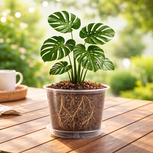Bluepro 8 Packs 8 Inch Reinforced Large Clear Nursery Pots with Saucers, Transparent Plastic Plant Pot Seedling Planter with Drainage Holes for Vegetable Propagation, Root Cutting, Seed Starting - Image 4