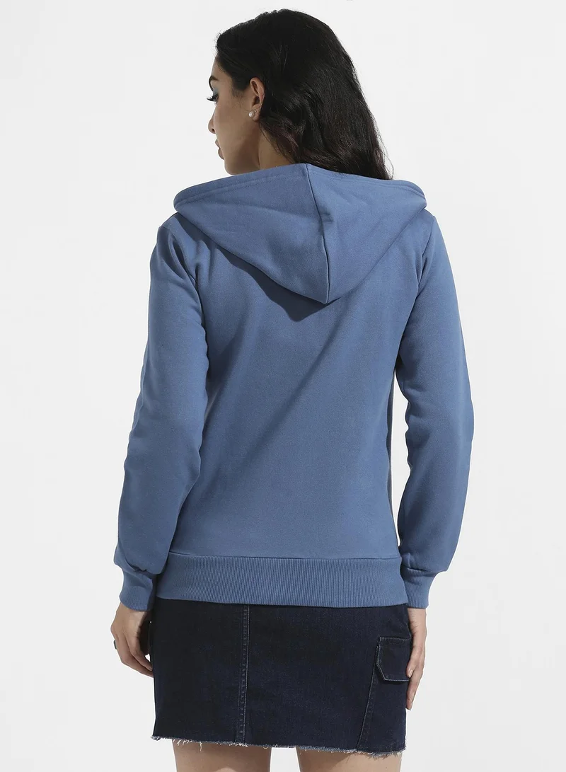 Campus Sutra Zip-Front Hoodie With Contrast Drawstring
