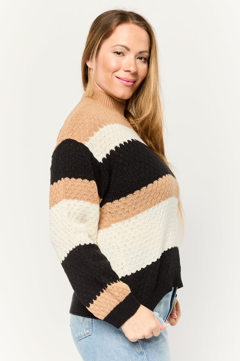 No Comment Women Ribbed Collar Textured Sweaters, Multicolor - Image 3