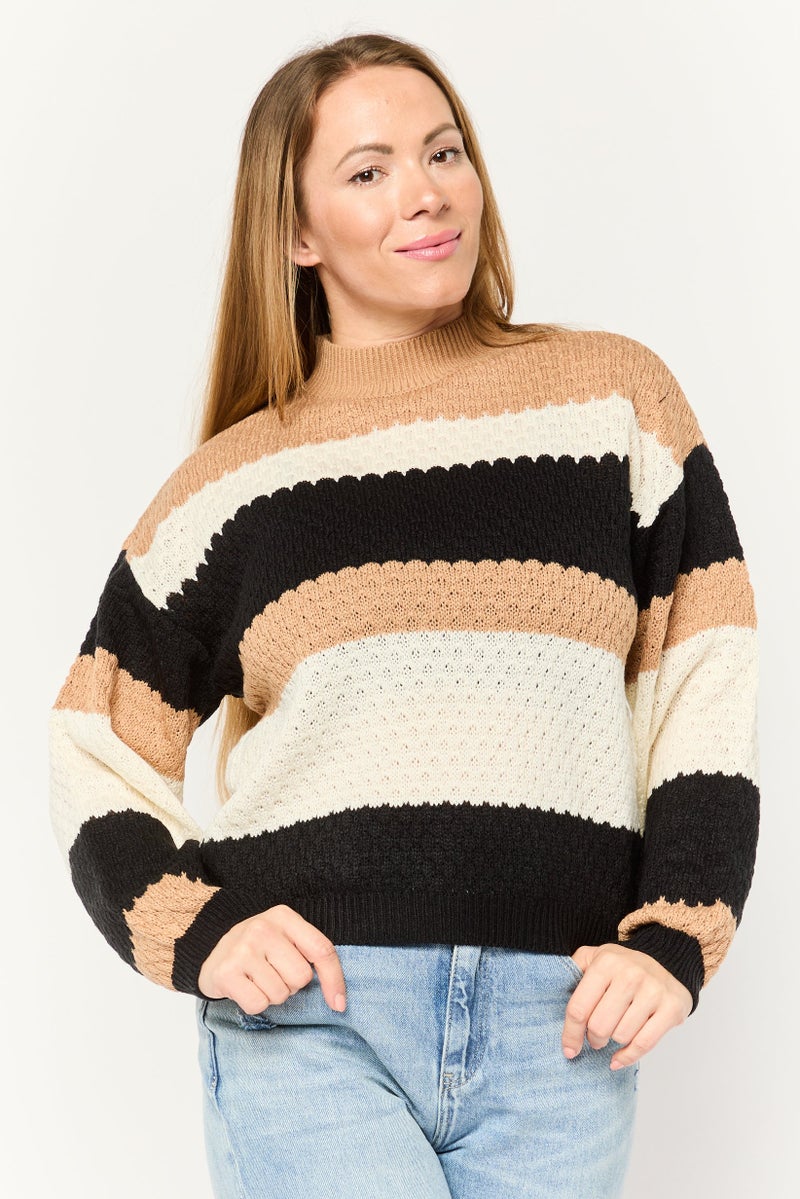 No Comment Women Ribbed Collar Textured Sweaters, Multicolor - Image 1