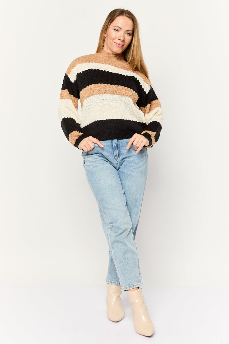 No Comment Women Ribbed Collar Textured Sweaters, Multicolor - Image 2