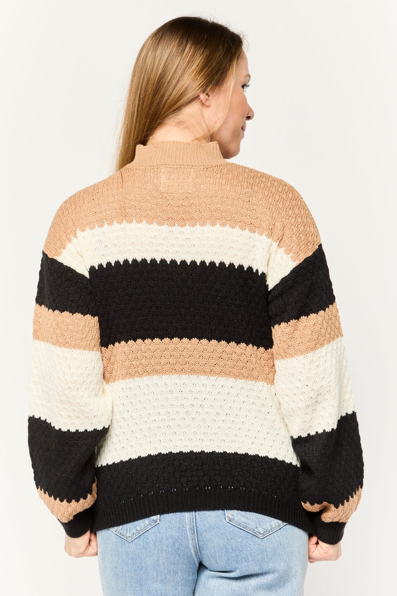 No Comment Women Ribbed Collar Textured Sweaters, Multicolor - Image 4