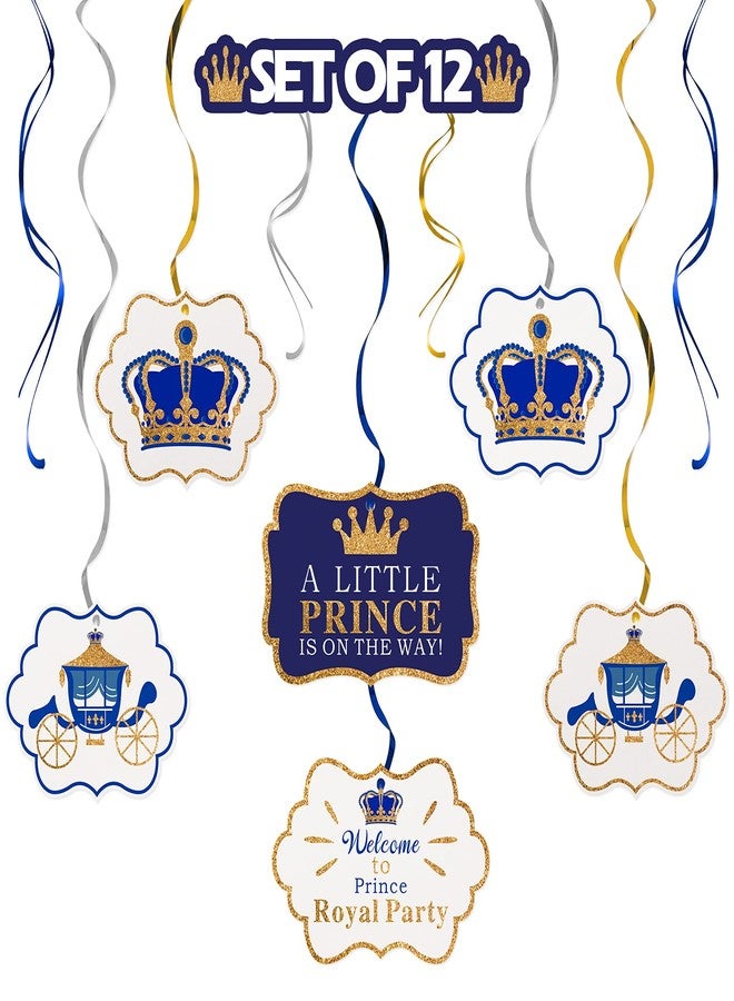 LINGTEER A Little Prince Royal Crown Blue Swirls Streamers - 12 pcs Prince Baby Boy Birthday Shower Party Decorations Gift Sign. - Image 1