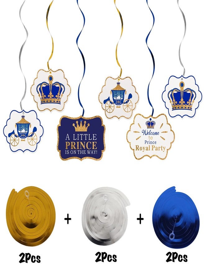 LINGTEER A Little Prince Royal Crown Blue Swirls Streamers - 12 pcs Prince Baby Boy Birthday Shower Party Decorations Gift Sign. - Image 3