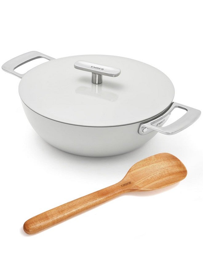 Ember Cookware أواني الطهي إمبر أركيلا سيراميك غير لاصق كاداي 24 سم | غطاء معدني | مقابض من الفولاذ المقاوم للصدأ | 1x ملعقة مسطحة | آمنة للاستخدام مع الحث | غير سامة | مقلاة عميقة | خالية من PFAS و PTFE | سلسلة كابري | رمادي - Image 1