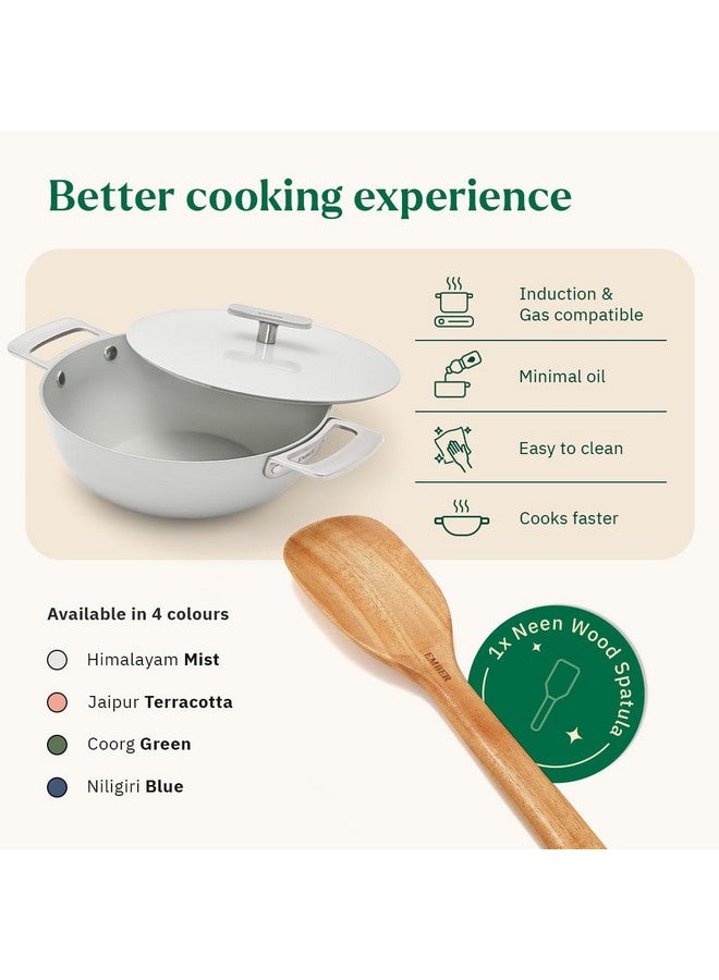 Ember Cookware أواني الطهي إمبر أركيلا سيراميك غير لاصق كاداي 24 سم | غطاء معدني | مقابض من الفولاذ المقاوم للصدأ | 1x ملعقة مسطحة | آمنة للاستخدام مع الحث | غير سامة | مقلاة عميقة | خالية من PFAS و PTFE | سلسلة كابري | رمادي - Image 3