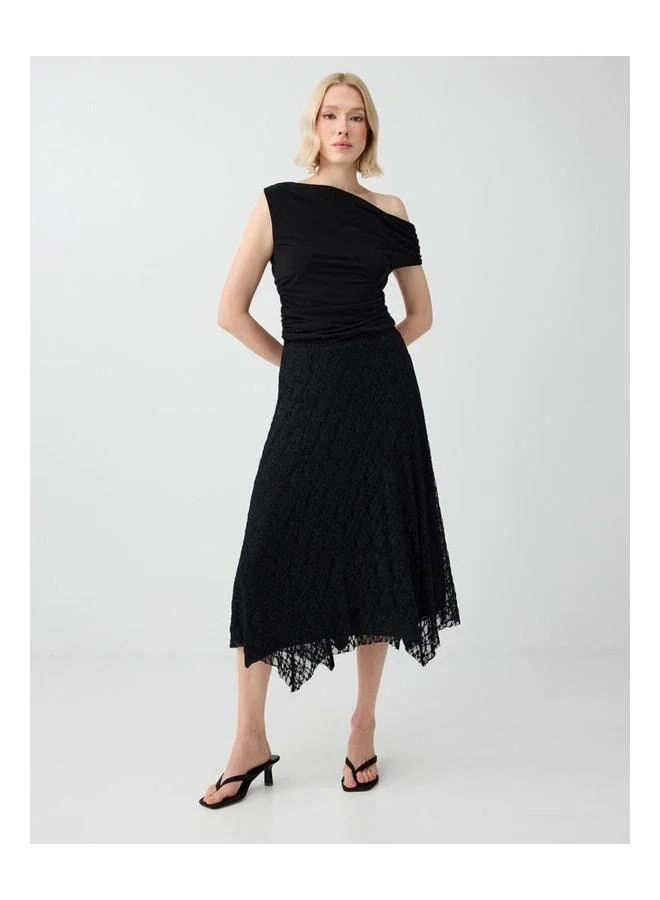 Jimmy Key Black Slim-Fit Degage Collar Blouse.