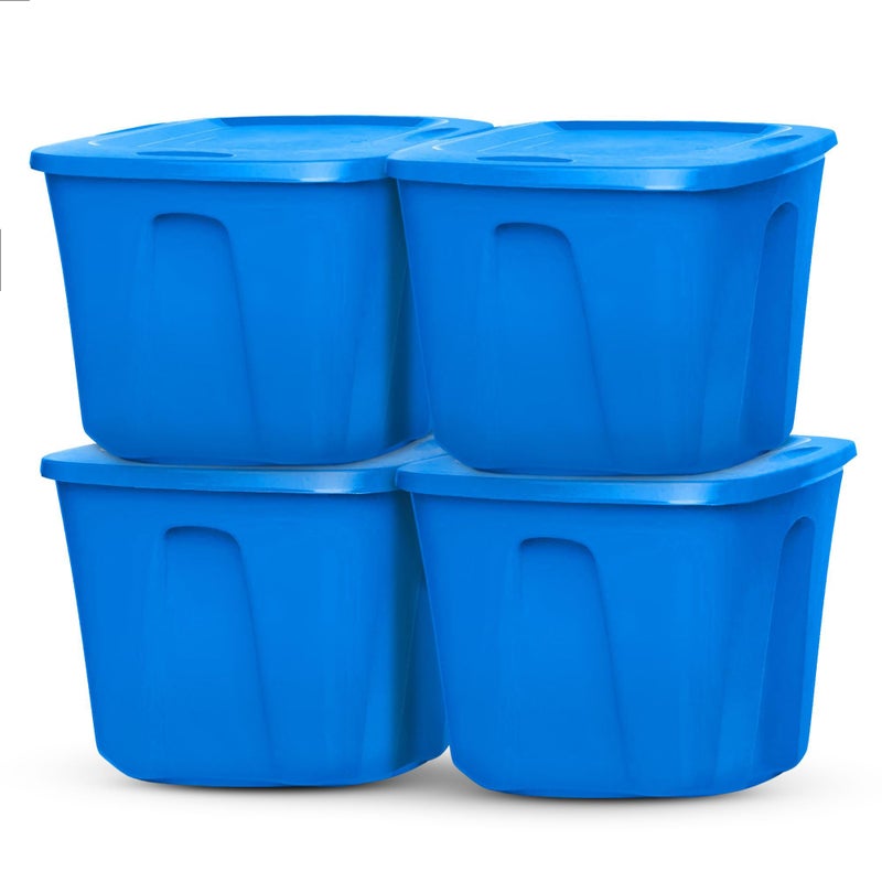 HOMZ 4Pack Heavy Duty Plastic Home Storage Organizer Bins 18 Gallon Blue