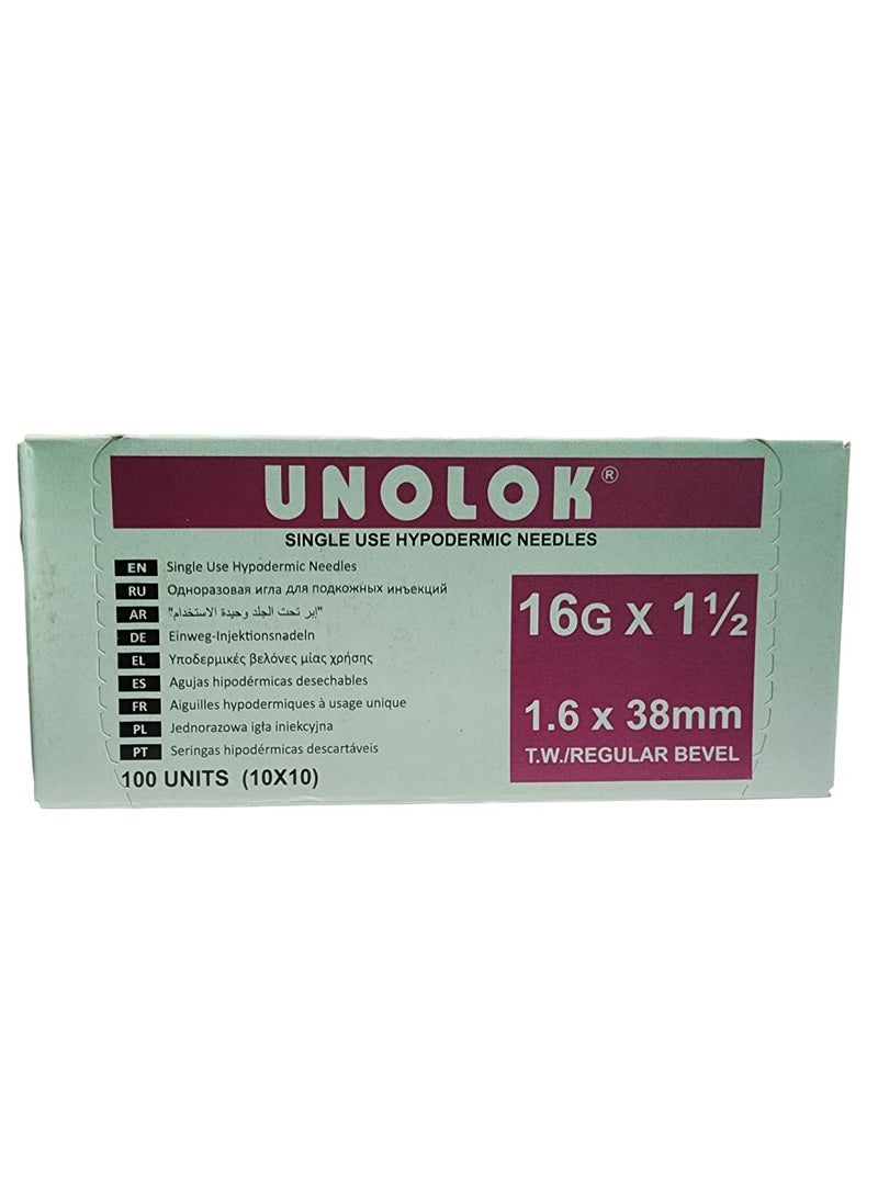 Single Use Hypodermic Needles (1.6 X 38Mm) 100 Units