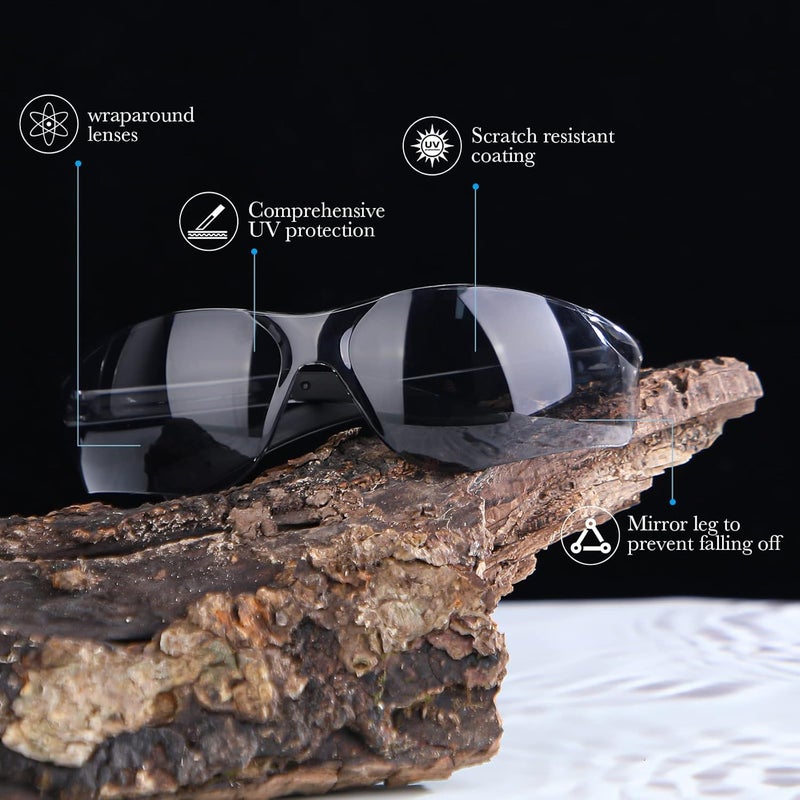 Queekay Queekay 20 Pcs Safety Glasses UV Scratch Resistant Eyewear Polycarbonate Goggles Clear Protective Eyewear for Lab Science Gray - Image 3