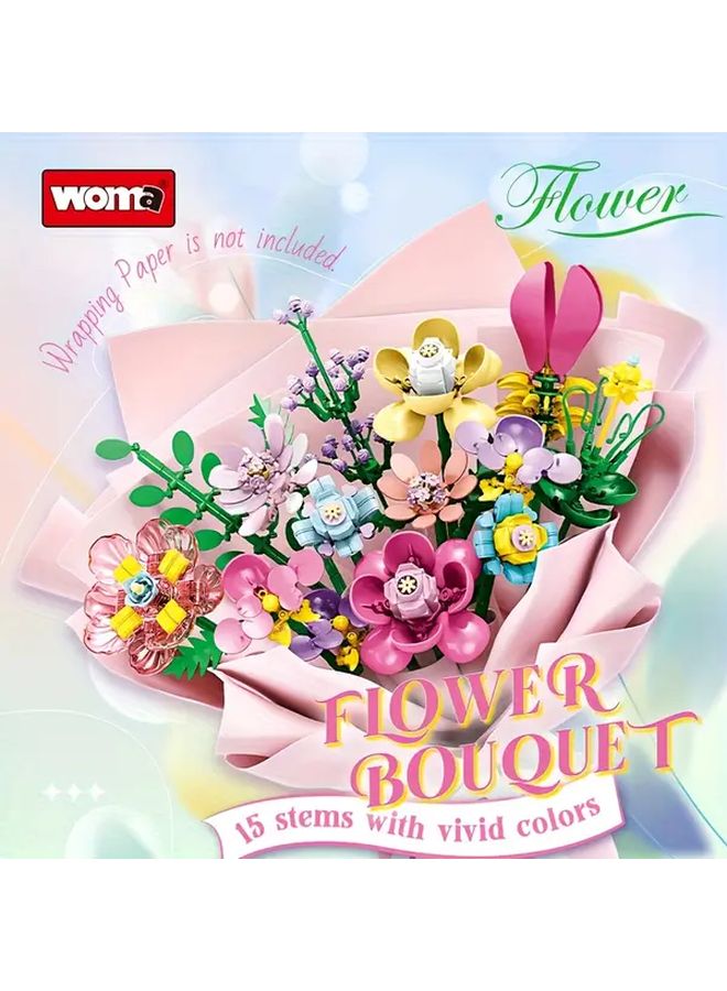 Eternal Bouquet Building Block Kit 658 Pcs 15 Flower Models DIY Home Decoration STEM Educational Toys - Image 2