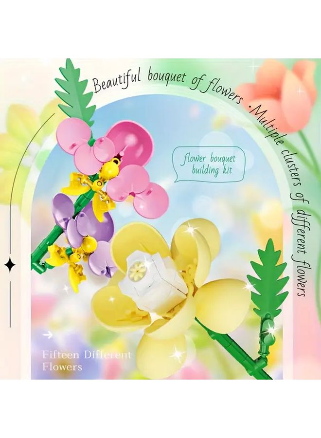 Eternal Bouquet Building Block Kit 658 Pcs 15 Flower Models DIY Home Decoration STEM Educational Toys - Image 4