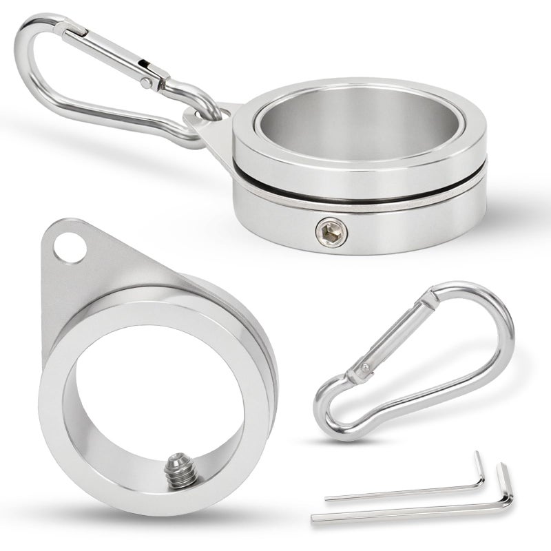 BONWIN Flag Pole Rings, 1" Spinning Flagpole Ring Clips, 2 Pcs Aluminum Alloy & Steel 360Â° Rotating Anti Wrap Flag Mounting Rings with Snap Carabiners for 0.75-1.02 Inch Diamete Flagpole (Î¦1, Silver) - Image 1