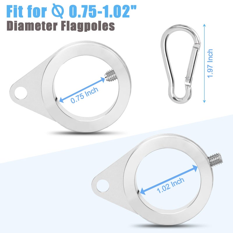 BONWIN Flag Pole Rings, 1" Spinning Flagpole Ring Clips, 2 Pcs Aluminum Alloy & Steel 360Â° Rotating Anti Wrap Flag Mounting Rings with Snap Carabiners for 0.75-1.02 Inch Diamete Flagpole (Î¦1, Silver) - Image 4