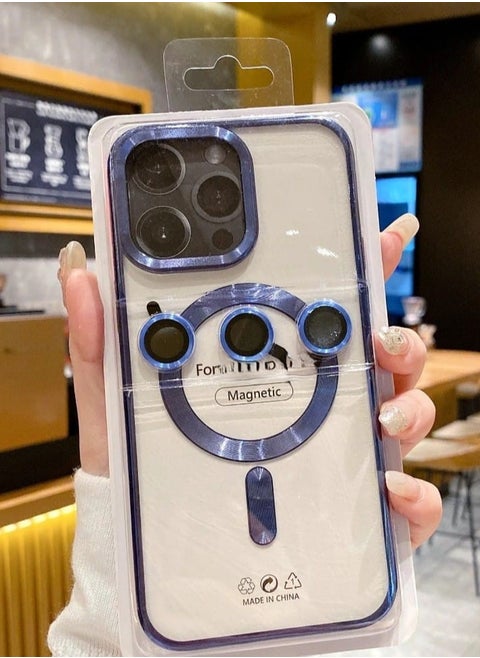 A high-quality case that supports charging the MagSafe in addition to camera lenses the same color as the case compatible with the iPhone 13 Pro Max dark blue color