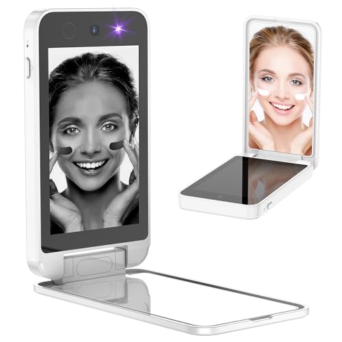 Vanexiss UV Camera for Sunscreen Test UV Mirror Sunscreen Camera 4 Inch Vanity Mirror Rechargeable Compact Travel Makeup Mirror Handheld DoubleSided Pocket Mirror for Skin ProtectionWhite